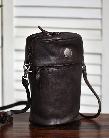 Ladies Bucket Bag Casual Chic -Womens Coffee Leather Bucket Crossbody Bag Purse Vintage Handmade Round Barrel Shoulder Bag for Women