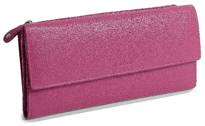 Ladies' wallet offers -SADDLER CLAIRE Long Leather Trifold Purse - 18 Card Slots, Dual Zip Pockets, and Note Sections - RFID Protected