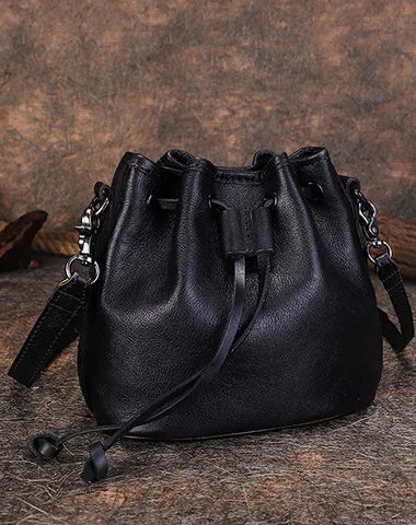 Ladies Bucket Bag Multi Chic -Vintage Black Leather Womens Bucket Shoulder Bags Bucket Crossbody Purse for Women