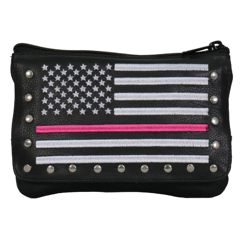 Ladies' wallet chic -Hot Leathers CPE2102 Embroidered Clip Pouch Purse with Pink Line American Flag