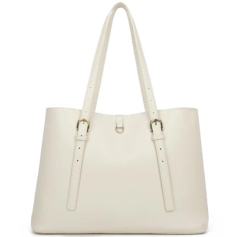 Ladies' crossbody bag styling -Isla Biodegradable Vegan Leather with detachable bag XL Tote - Cream