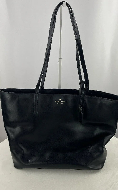 Ladies Tote Bag Tassel Details -KATE SPADE Janie Women's Classic Logo Large Black Leather Tote