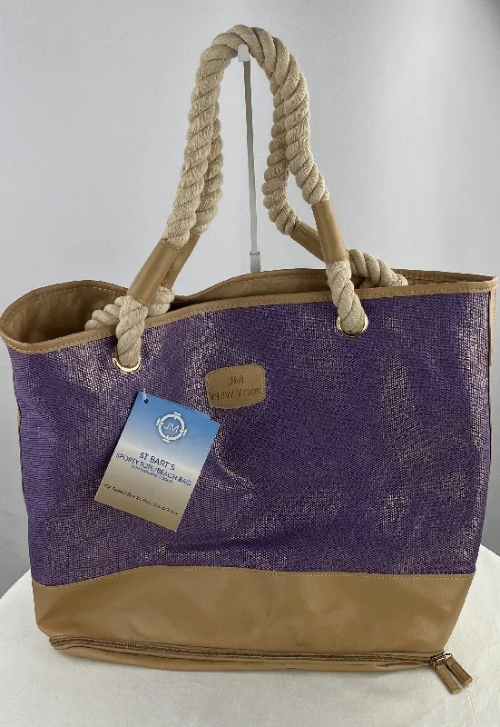 Ladies Tote Bag Spacious Interior -JM New York Women's Purple/Tan St Bart's Tote Beach Bag W/Cooler NWT