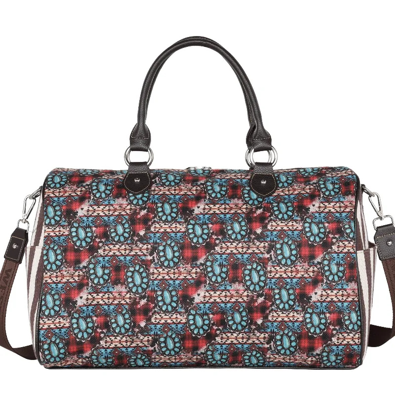 Ladies Handbag Tassel Details -MW1234-5110 Montana West Aztec Squash Blossom Print Canvas Weekender Bag