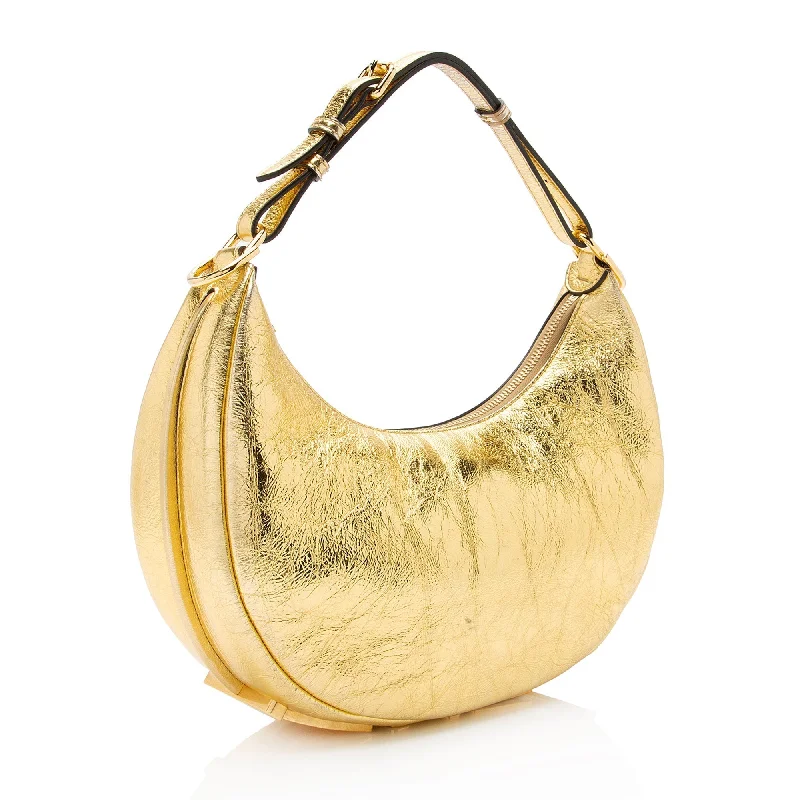 Ladies' dumpling bag medium fit -Fendi Metallic Leather Fendigraphy Small Hobo (SHF-k6ARkM)