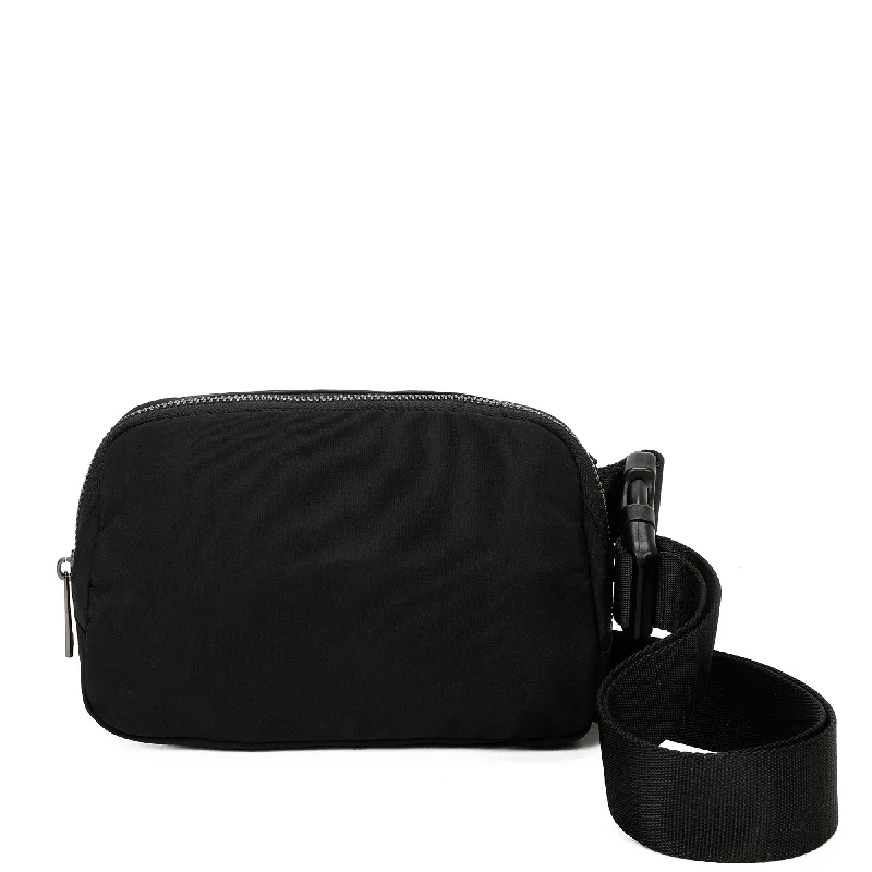 Ladies' crossbody bag capacity -Billie's Fuzzy Faux Fur Nylon Bum Fanny Bag - Black