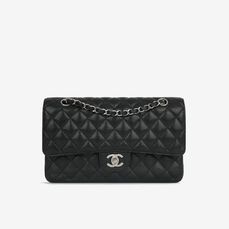 Ladies Handbag Subtle Style -Chanel Chanel - Medium Classic Flap - Black Caviar SHW - 2008/09 - Pre-Loved