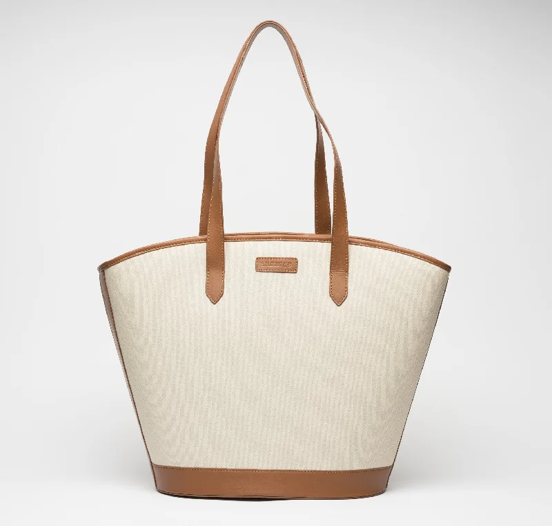 Ladies Bucket Bag Urban Elegance -Women's Canvas and Tan Leather Bucket Bag