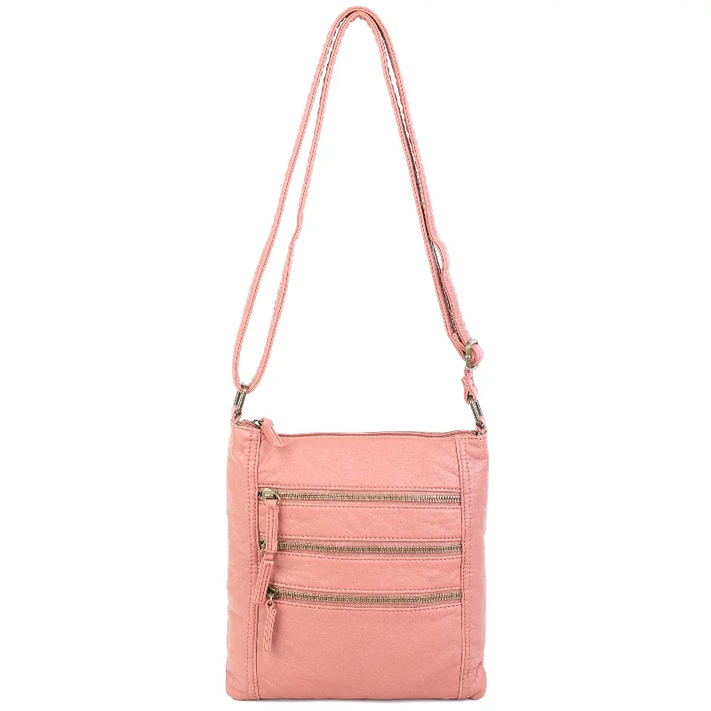 Ladies' crossbody bag outfit ideas -The Camile Three Zip Crossbody - Peach