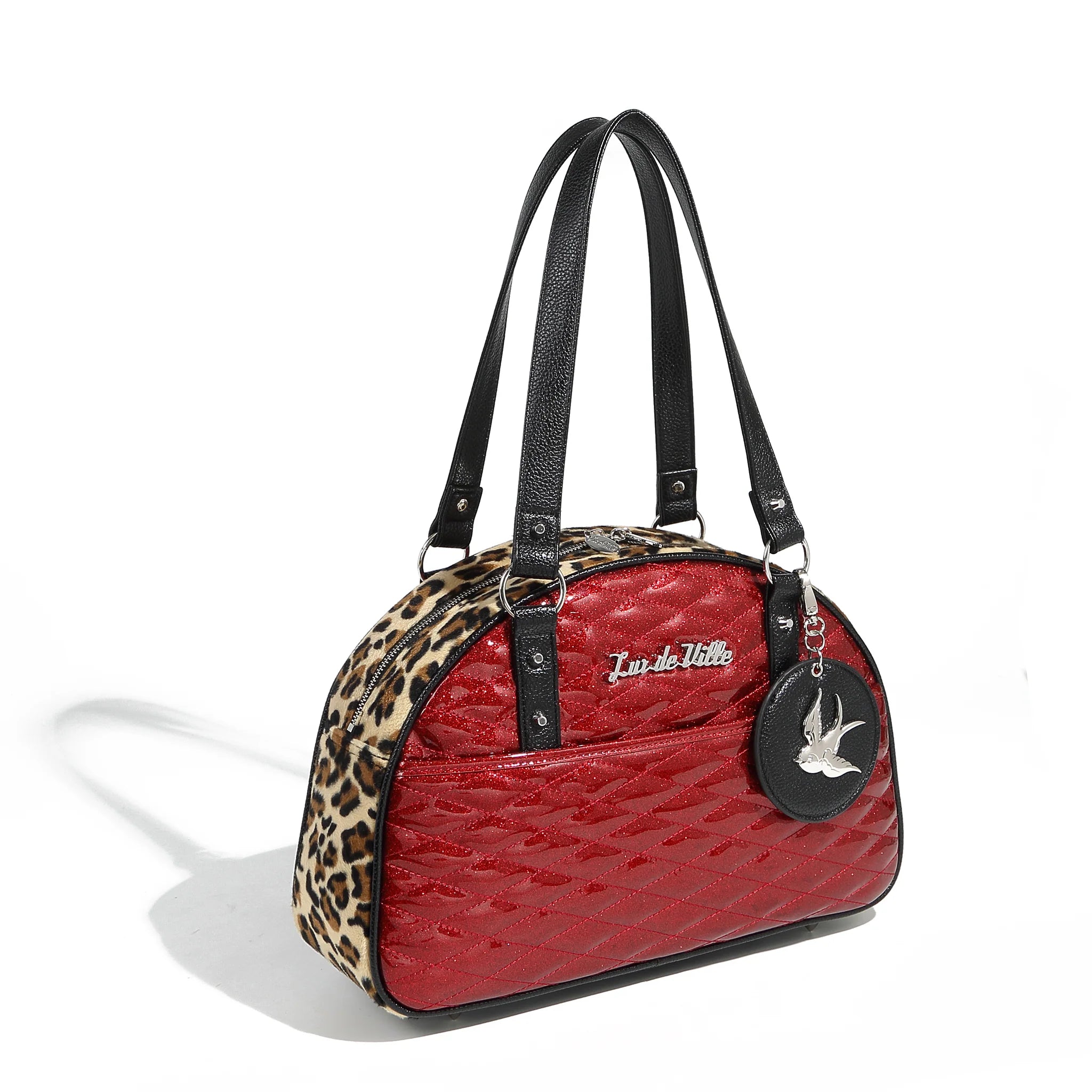 Ladies Tote Bag Simple Leather -Red Sparkle Love Bird Tote