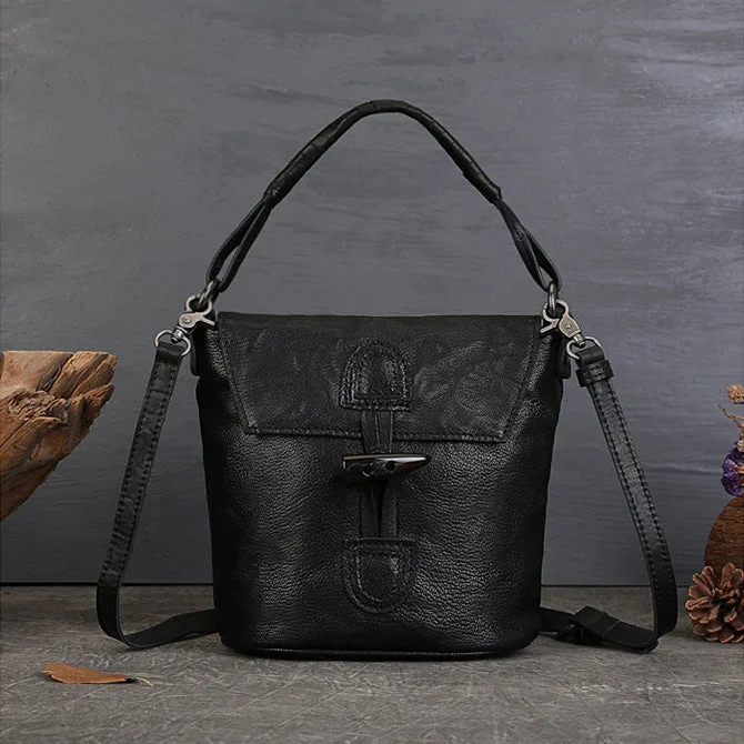 Ladies Bucket Bag Soft Elegance -Vintage Womens Leather Shoulder Handbags Crossbody Bucket Purse