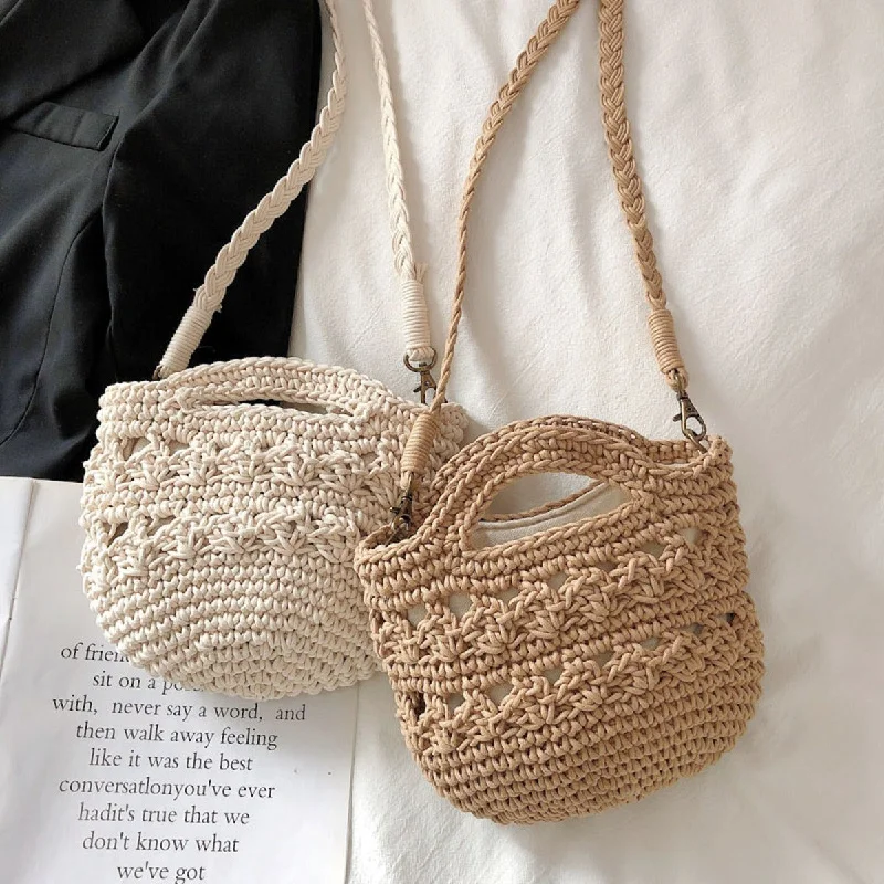 Ladies Bucket Bag Quilted Texture -Elena Handbags Retro Crochet Crossbody Bucket Bag