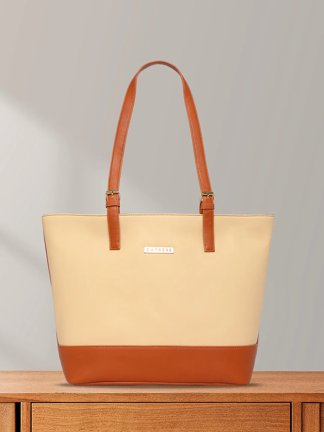 Ladies Tote Bag Personalized Option -Caprese Brickly Tote Medium Tan Handbag