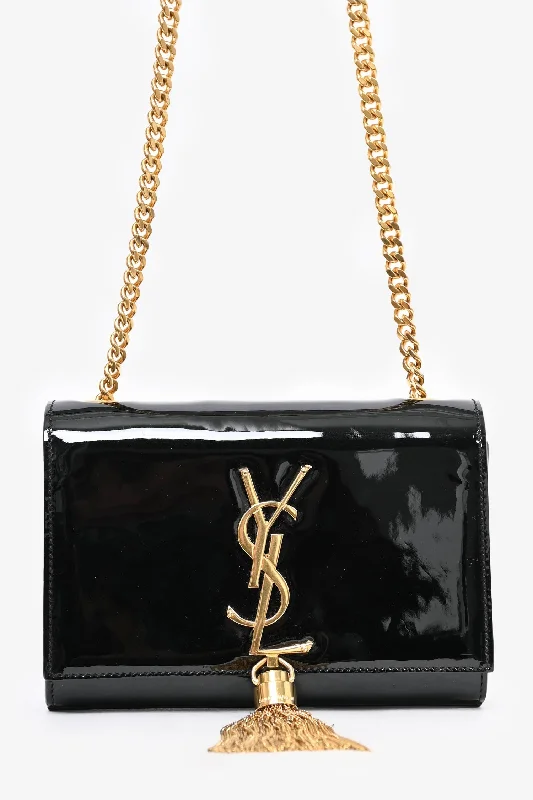 Ladies Handbag Soft Texture -Saint Laurent 2013 Black Patent Leather Small Monogram 'Kate Tassel' Bag