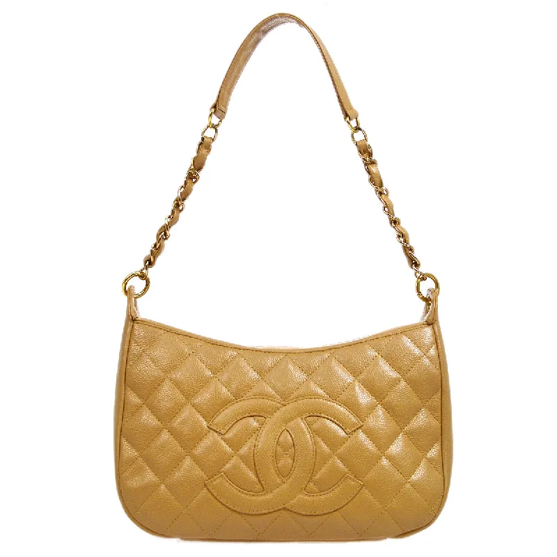 Ladies' dumpling bag bag holder -CHANEL 2003-2004 Hobo Bag Beige Caviar