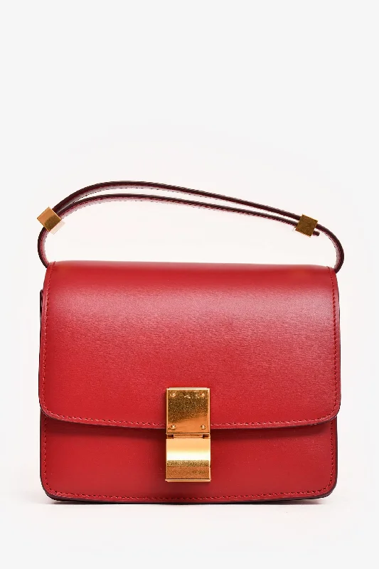 Ladies Handbag Soft Texture -Celine 2016 Red Leather Nano Classic Box Bag