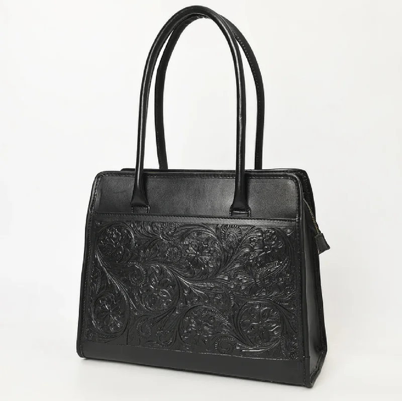 Ladies Tote Bag Modern Aesthetic -Black Western Tooled Leather Tote