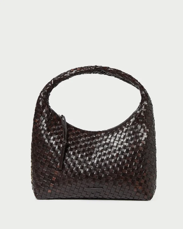 Ladies' dumpling bag preppy flair -Willow Chocolate Woven Leather Hobo