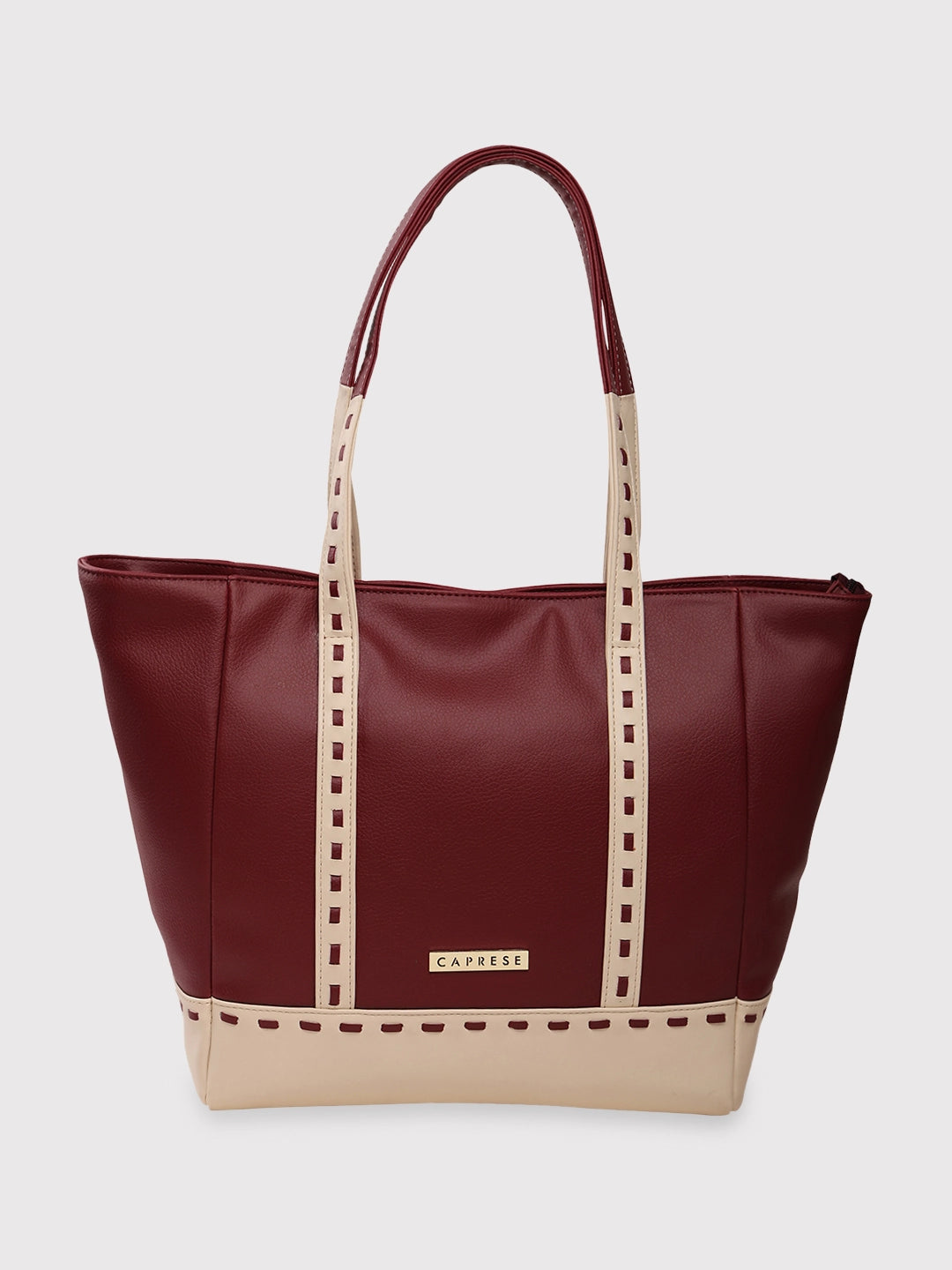 Ladies Tote Bag Spacious Interior -Caprese Lucca Tote Medium Solid Women'S Office Handbag Maroon