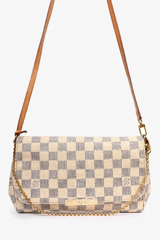 Ladies Handbag Office Use -Louis Vuitton 2016 Damier Azur Favourite MM Bag with Strap (As Is)