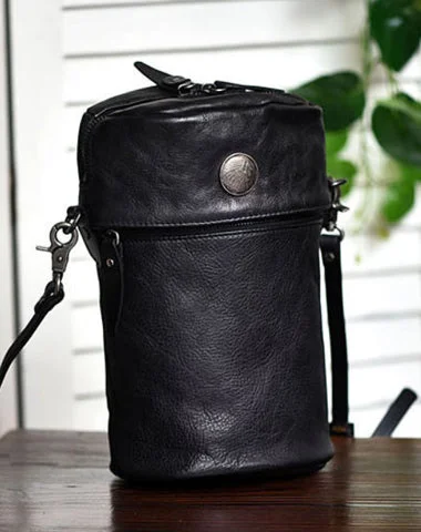 Ladies Bucket Bag Multi Chic -Womens Black Leather Bucket Crossbody Bag Purse Vintage Handmade Round Barrel Shoulder Bag for Women