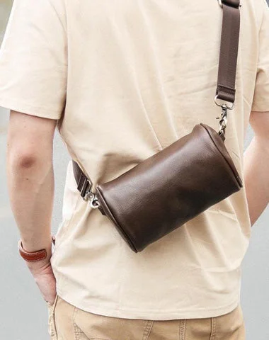 Ladies Bucket Bag Multi Pocket -Black Leather Mens Small Casual Bucket Bag Barrel Messenger Bags Brown Postman Bag For Men