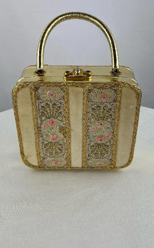 Ladies' wallet discount -Vintage Golden Thimble Women's Embroidered Pattern Gold Trim Handbag Purse