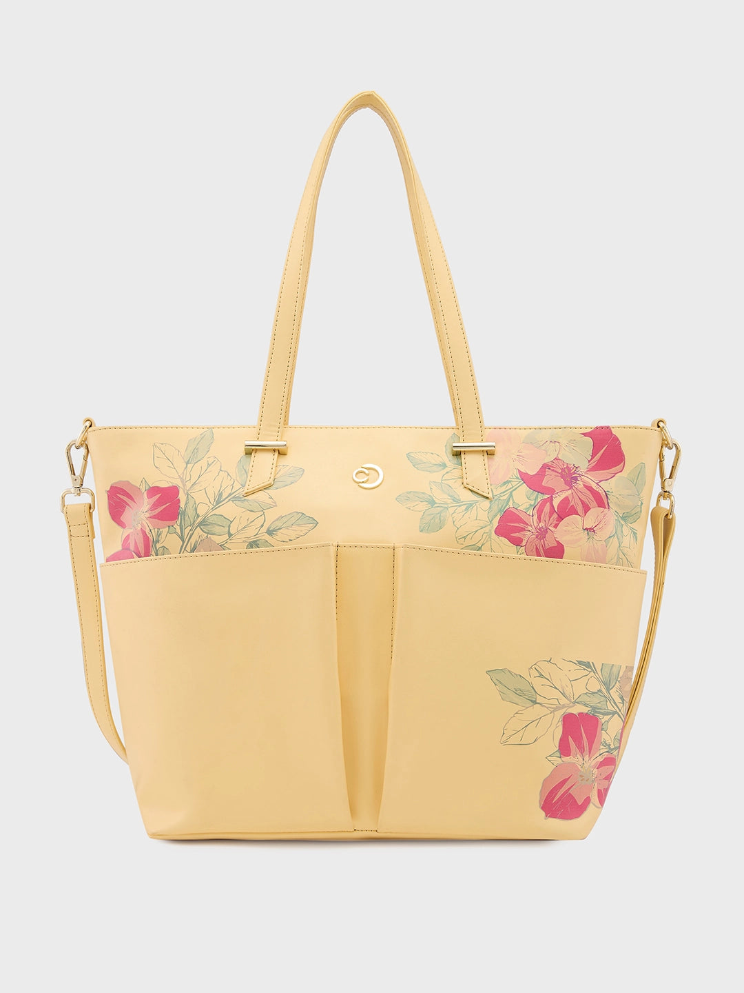 Ladies Tote Bag Beach Style -Caprese Shanaya Tote Medium Printed Womens Office Handbag Yellow