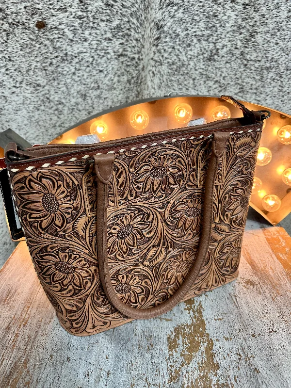 Ladies' wallet stock -Brown Tooled Leather Purse