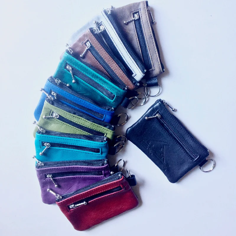 Ladies' wallet custom size -5” Triple Zip Coin Wallet - Unisex Leather Change Purse