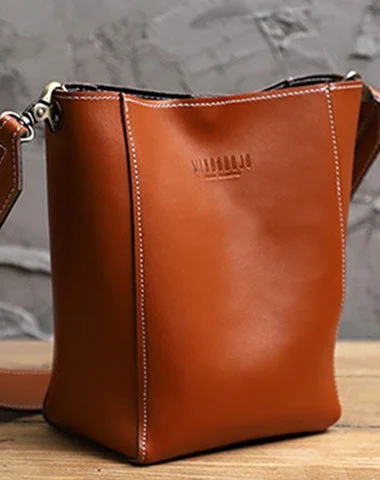 Ladies Bucket Bag Trendy Colors -Cute Brown LEATHER WOMEN Bucket SHOULDER BAG Barrel Crossbody Purses FOR WOMEN