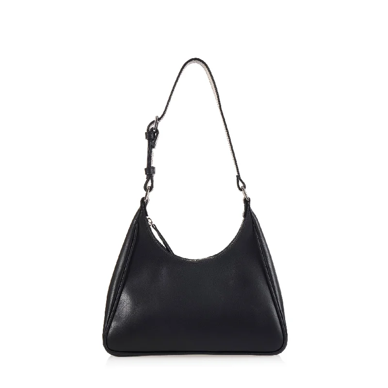 Ladies' dumpling bag secure clasps -Prism Hobo (Black Leather)