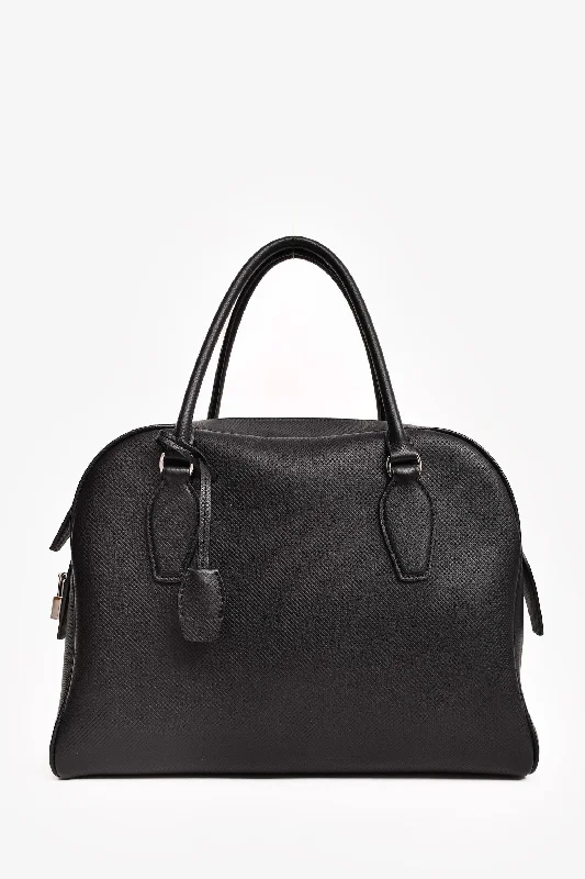 Ladies Handbag Quilted Texture -The Row Black Deerskin Leather 'India 12.00' Top Handle Bag