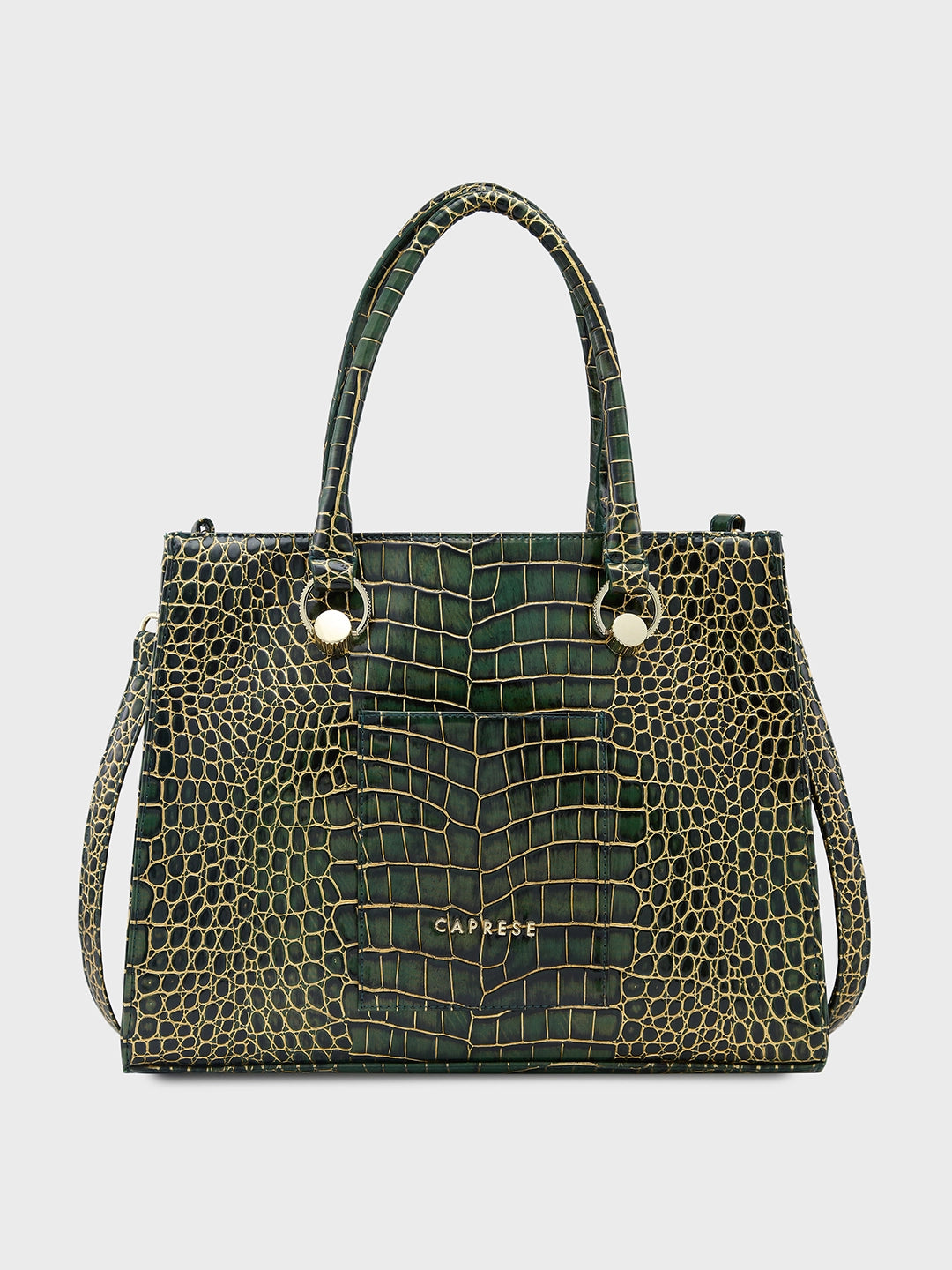 Ladies Tote Bag Modern Leather -Caprese Miranda Tote Medium Croco Womens Office Handbag Green