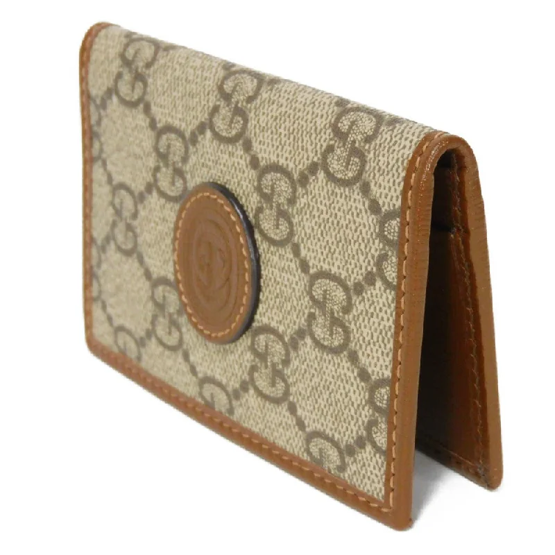 GUCCI Card Case 699267 92TCG 8563 GG Supreme canvas (polyurethane processing) x Calfskin leather Beige x Ebony GG Supreme Interlocking G card holder Women Used