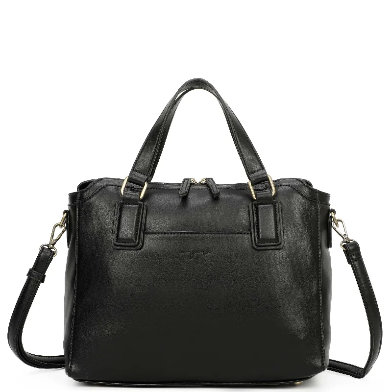 Ladies' crossbody bag work -Ivy Biodegradable Vegan Leather Credit Card Zipper Satchel - Black