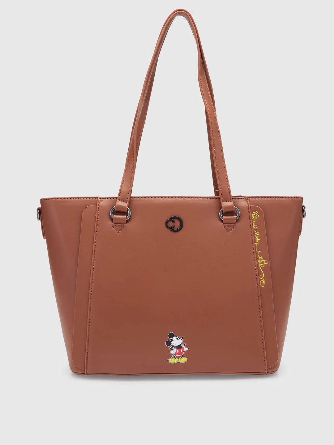 Ladies Tote Bag Casual Leather -Caprese Disney Inspired Printed Mickey Mouse Collection Tote Medium Handbag Tan