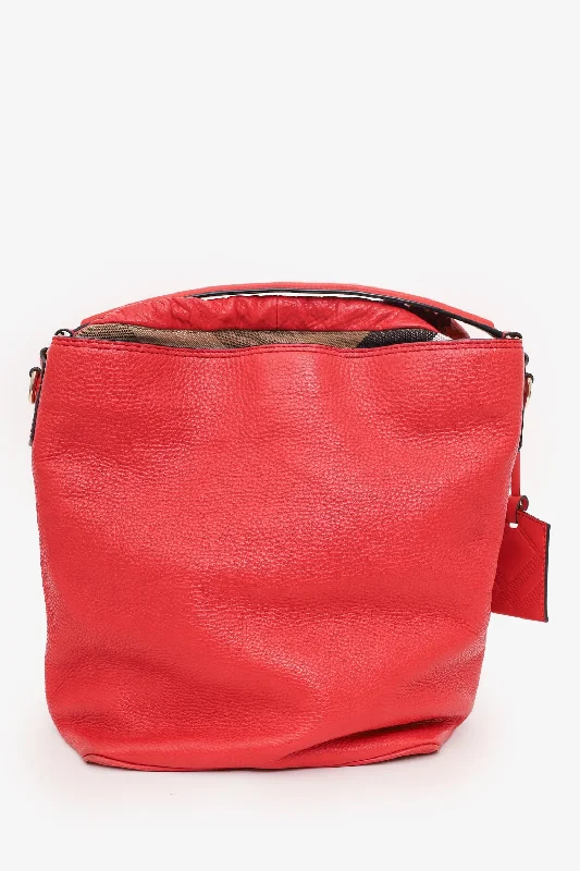 Ladies Handbag Work Style -Burberry Red Leather Ashby Bucket Bag with Strap