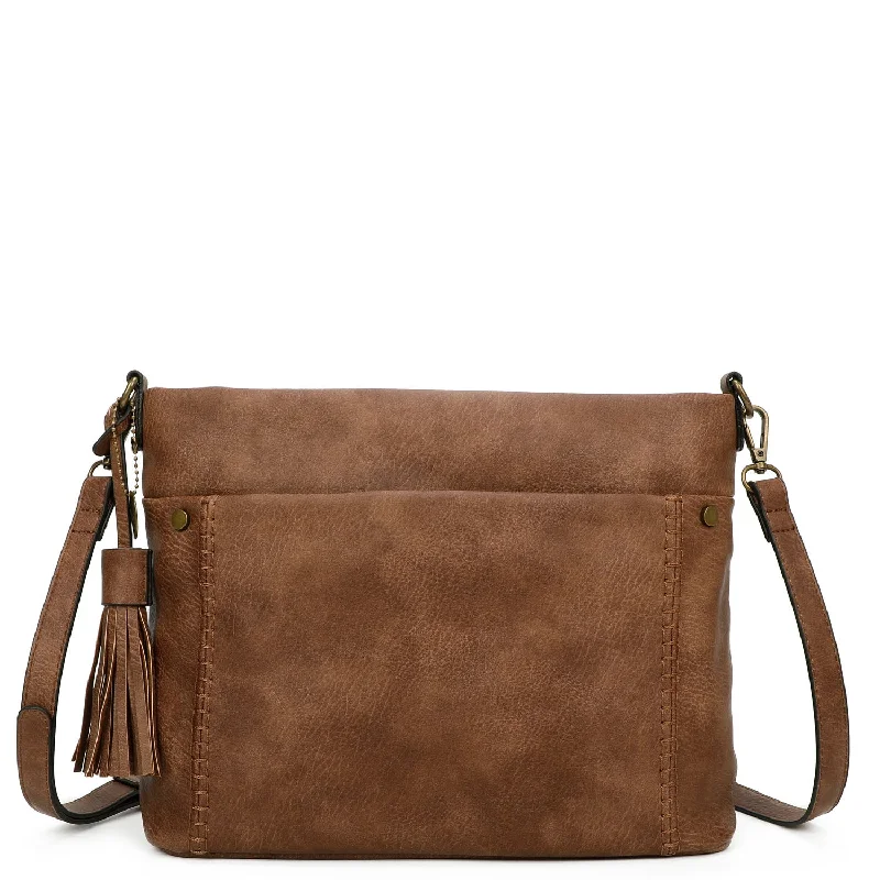 Ladies' crossbody bag durability -Christina Crossbody Vegan Leather Bag - Brown