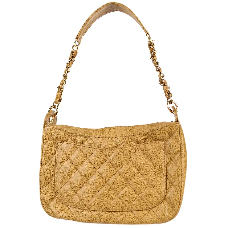 Ladies' dumpling bag multiple compartments -Chanel 2001-2003 Beige Caviar Hobo Chain Handbag