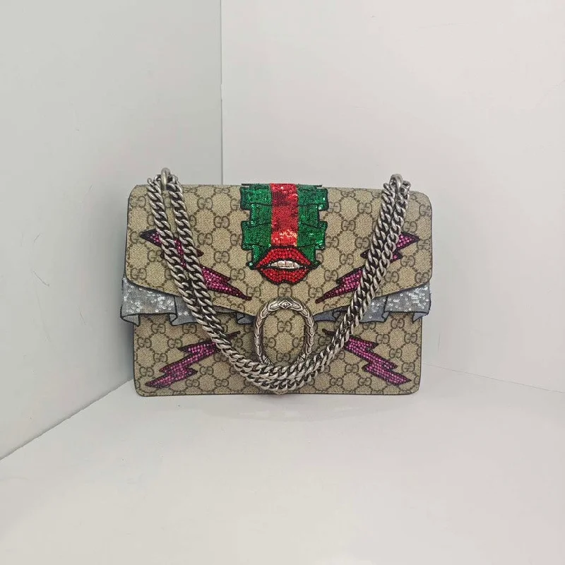 Gucci Dionysus Beige Canvas Embroidered Bag 29cm