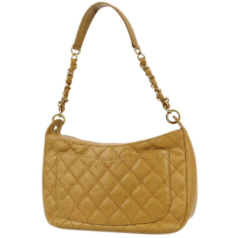 Ladies' dumpling bag chic embellishments -Chanel 2003-2004 Beige Caviar Skin Hobo Handbag