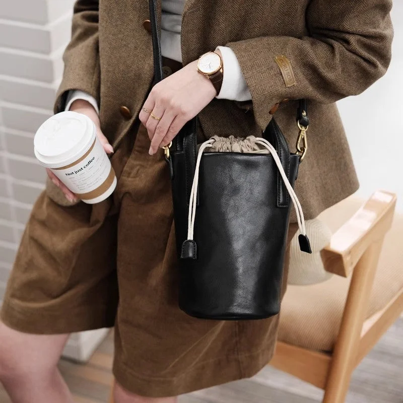 Ladies Bucket Bag Casual Canvas -Womens Small Black Leather Crossbody Bag Leather Bucket Bag