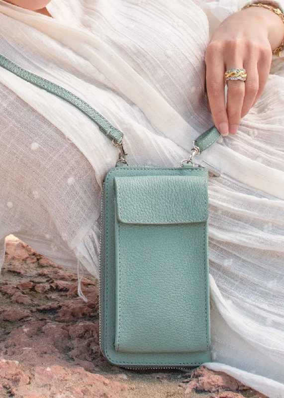 Ladies' crossbody bag color -Seafoam Leather Crossbody Wallet