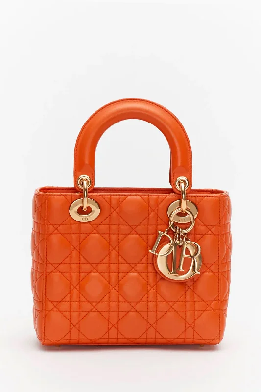 Ladies Handbag Work Essential -Christian Dior Limited Edition Orange Lambskin Small Lady Dior Top Handle