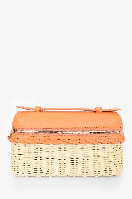 Ladies Handbag Luxury Leather -Loro Piana Orange/light Bamboo Extra Pocket L19 East-West Wicker