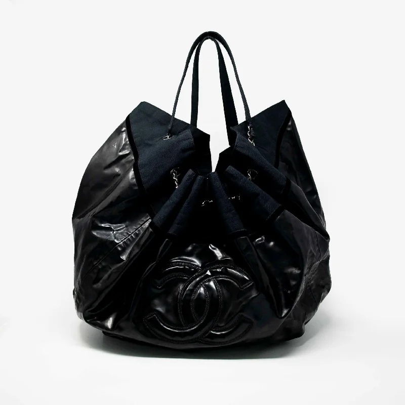 Ladies' dumpling bag party ready -Chanel Black Vinyl XL Cabas Hobo Tote