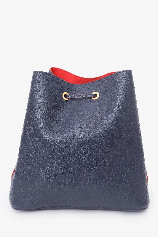 Ladies Handbag Sleek Finish -Louis Vuitton Navy Blue Leather Empreinte Neonoe Bucket Bag