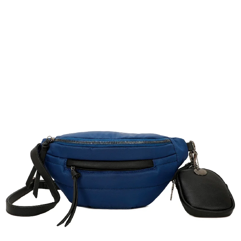 Ladies' crossbody bag essentials -Lilian Sustainable Nylon Puffer Fashionable Belt and Bum Bag - Blue