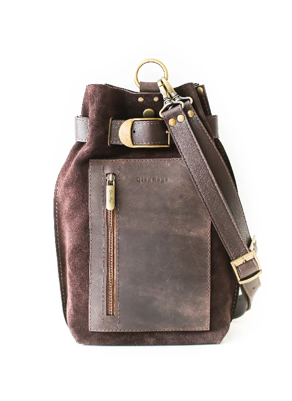 Dark Brown Suede Sling Backpack